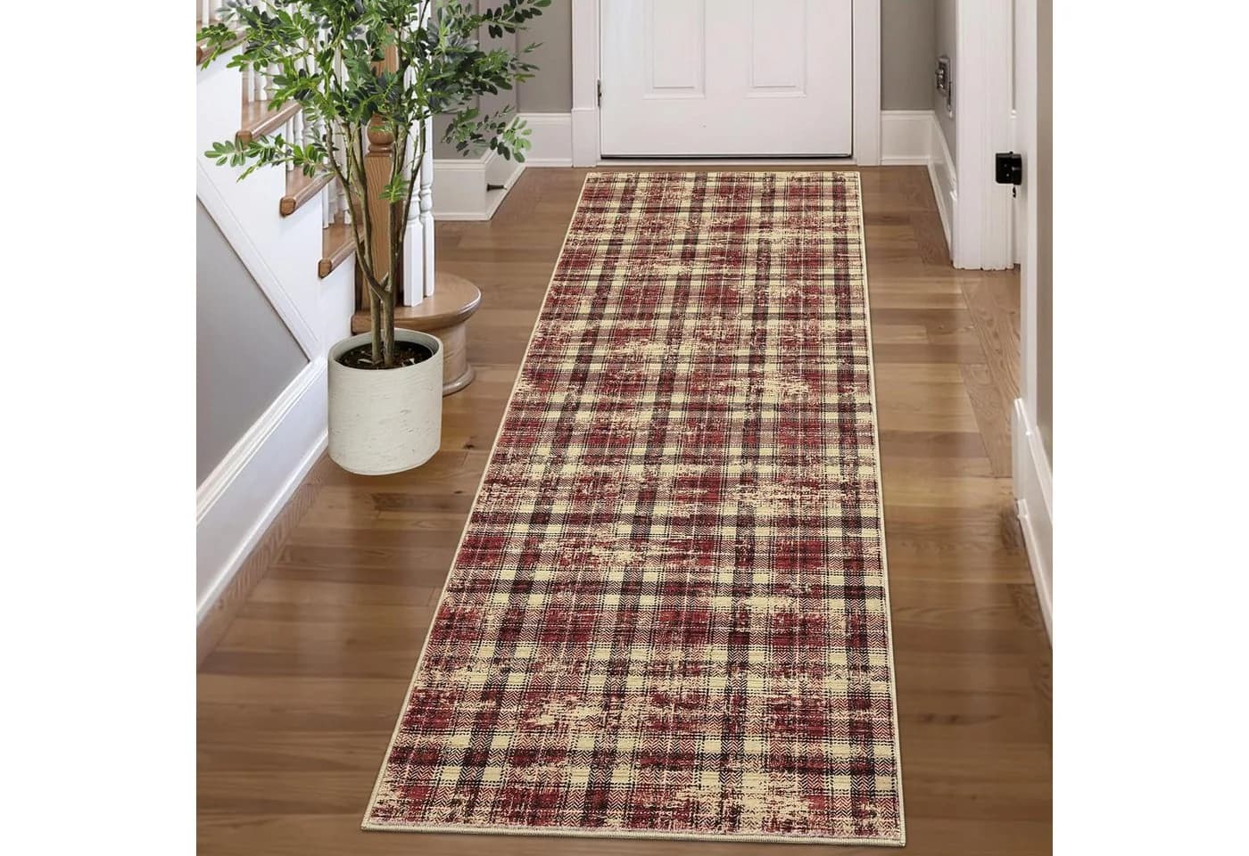 GarveeMore Teppich KaroPatina Vintage Karo Rot-Braun