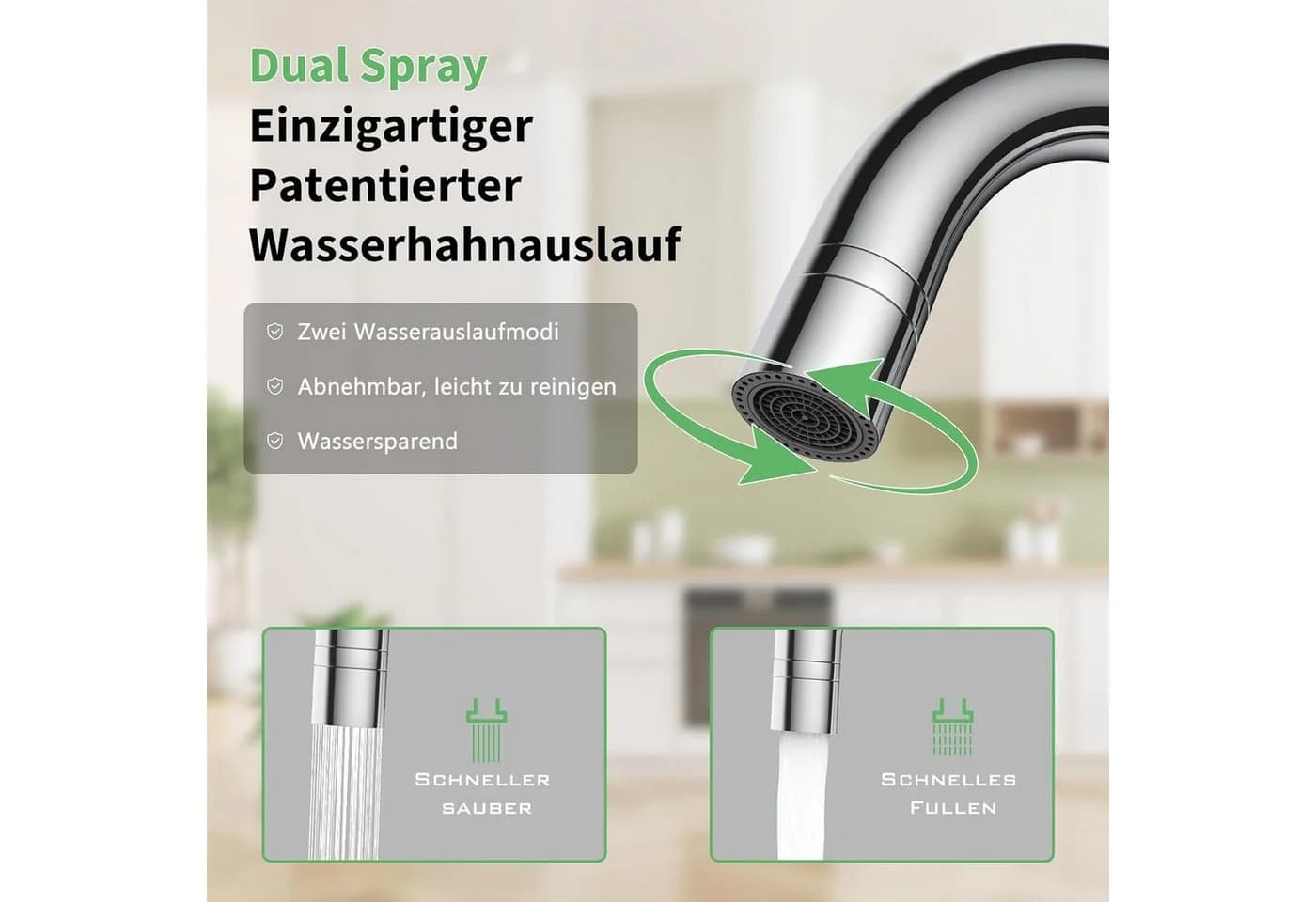 GarveeMore Niederdruck Küchenarmatur 360° Drehbar 2 Strahlarten