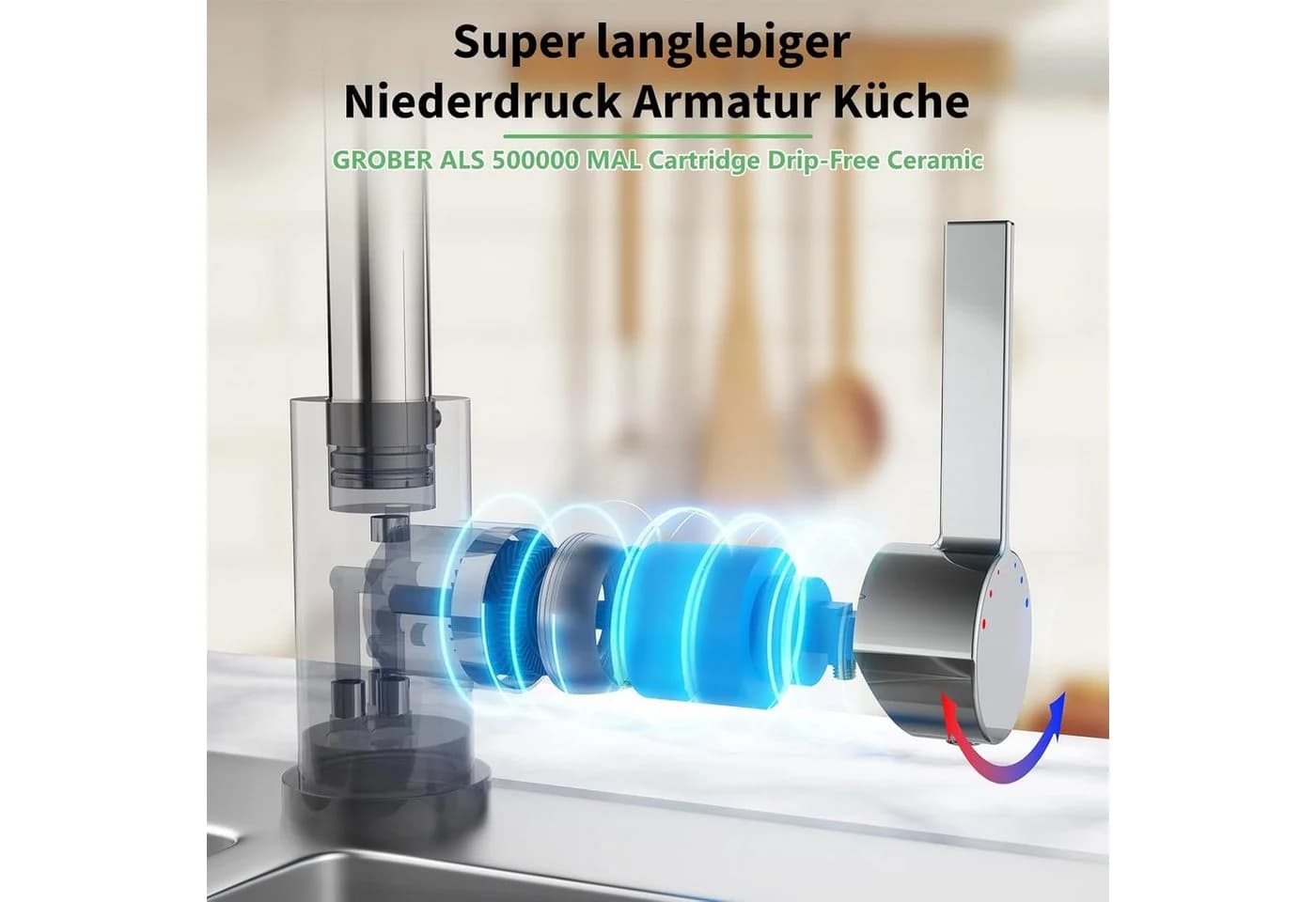 GarveeMore Niederdruck Küchenarmatur 360° Drehbar 2 Strahlarten - Bild 5