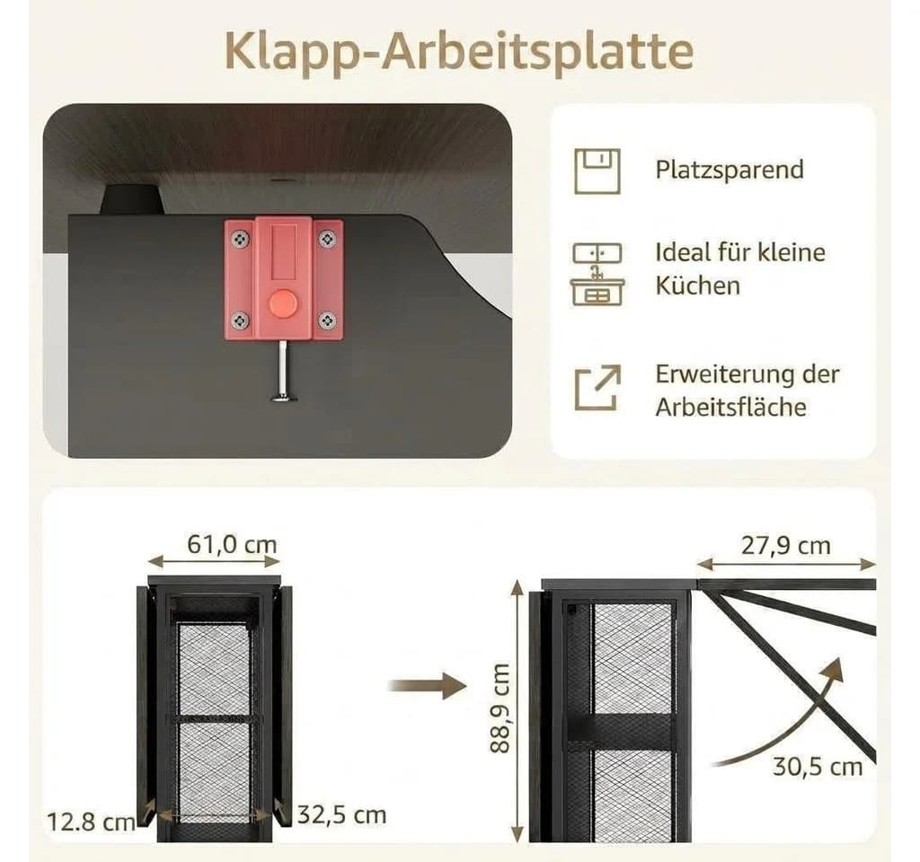 GarveeMore Klappbarer Esstisch Grau mit Ablagefächern - Bild 5