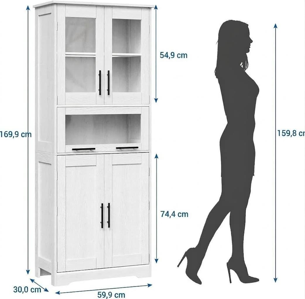 GarveeMore Küchenbuffet Grau 5 Türen & 2 Regale