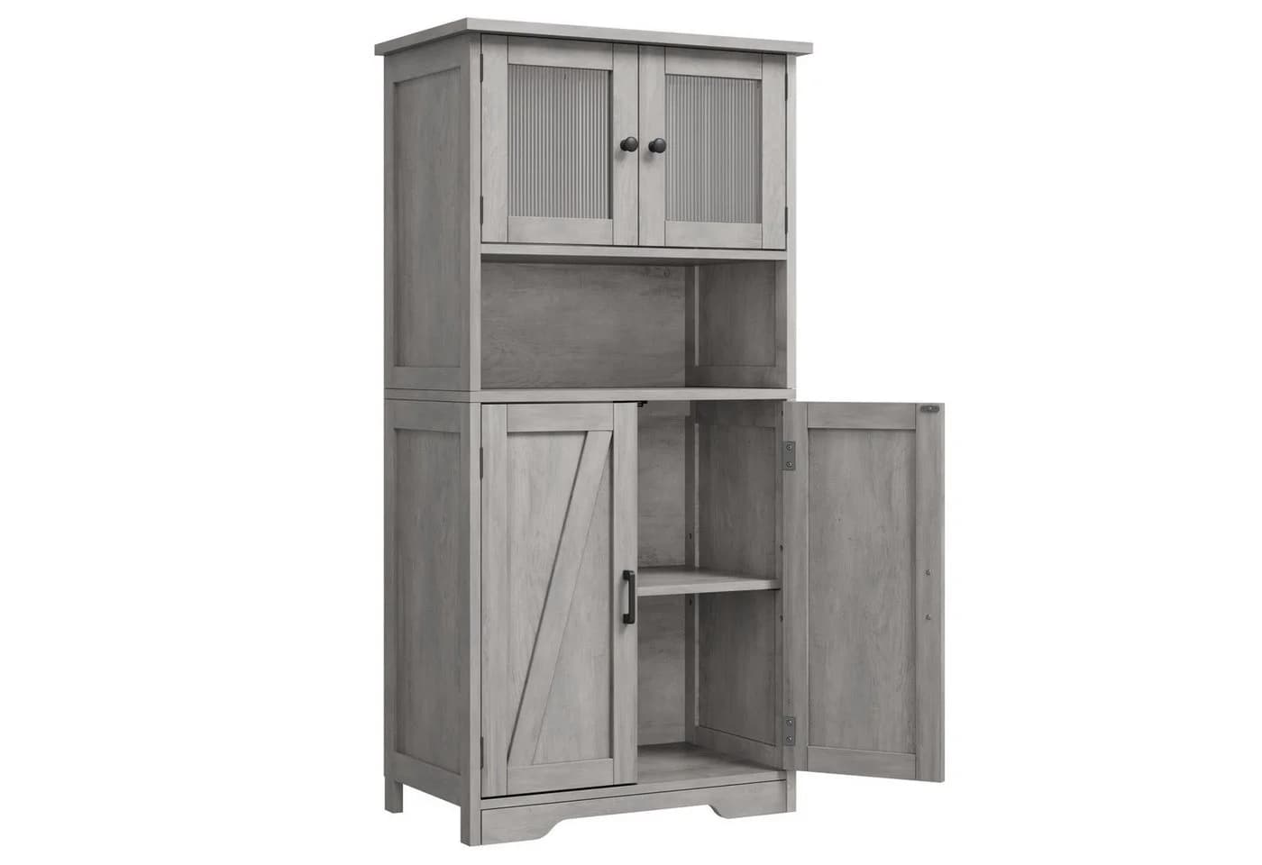 GarveeMore Hochschrank Grau mit 4 Türen und verstellbaren Böden - Bild 2