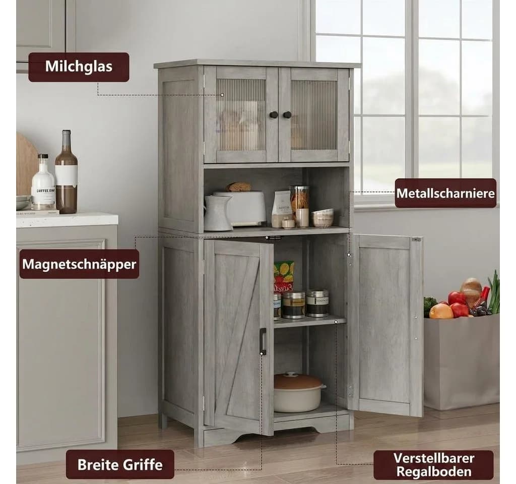 GarveeMore Hochschrank Grau mit 4 Türen und verstellbaren Böden - Bild 3