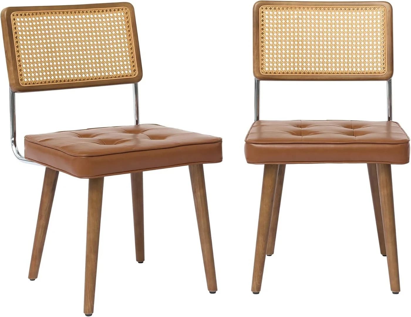 GarveeMore Esszimmerstuhl Rattan Samt Mid-Century 2er-Set Braun - Bild 2