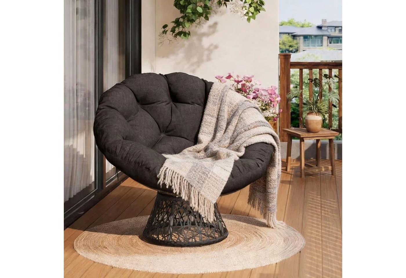 GarveeMore Relaxsessel Grau 360° Drehsessel Rattan-Optik - Bild 2