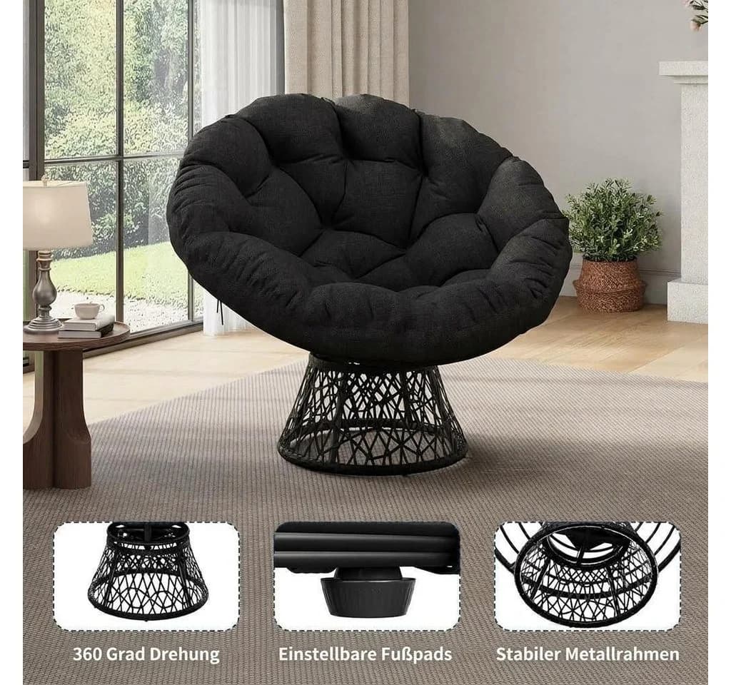 GarveeMore Relaxsessel Grau 360° Drehsessel Rattan-Optik - Bild 3