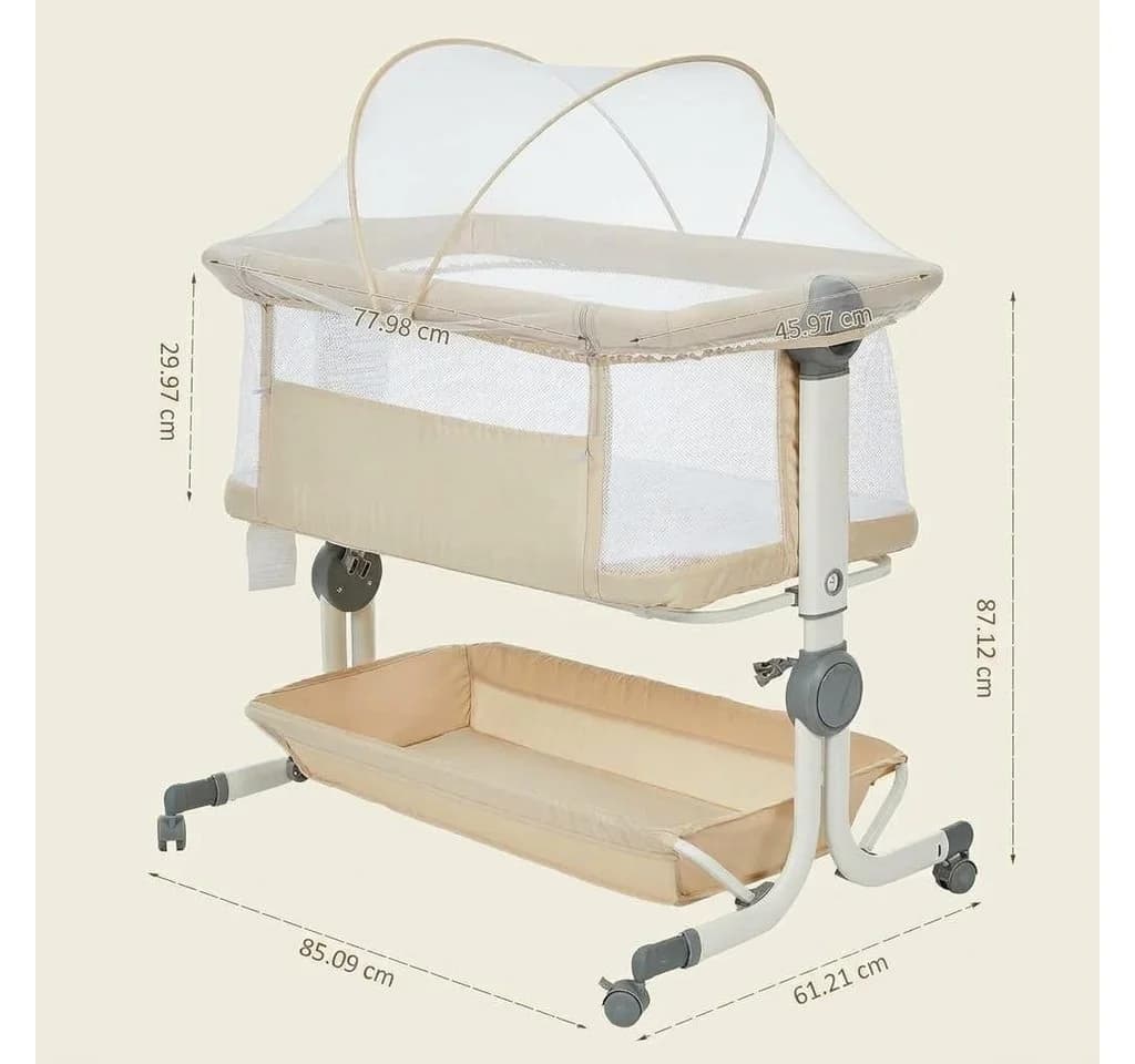 GarveeMore Babybett 3-in-1 Beige Höhenverstellbar Mit Netz