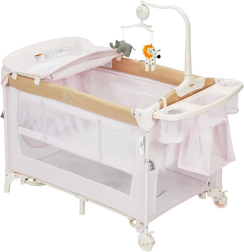GarveeMore Baby-Reisebett 4-in-1 Beistellbett Klappbar Beige/Weiß - Bild 2