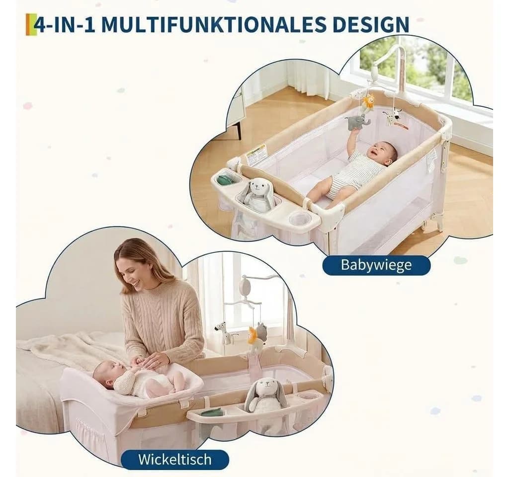 GarveeMore Baby-Reisebett 4-in-1 Beistellbett Klappbar Beige/Weiß - Bild 5