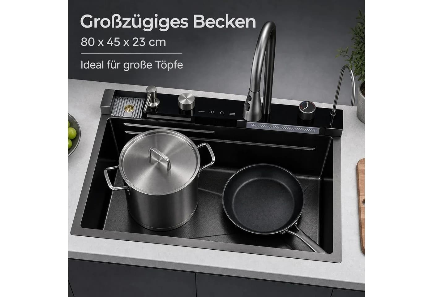 GarveeMore Einbauspüle Edelstahl 80x45cm Schwarz - Bild 4