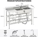 GarveeMore Freistehende Küchenspüle 2 Becken Edelstahl mit Wasserhahn Bild 1