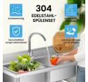 GarveeMore Freistehende Küchenspüle 2 Becken Edelstahl mit Wasserhahn Bild 4