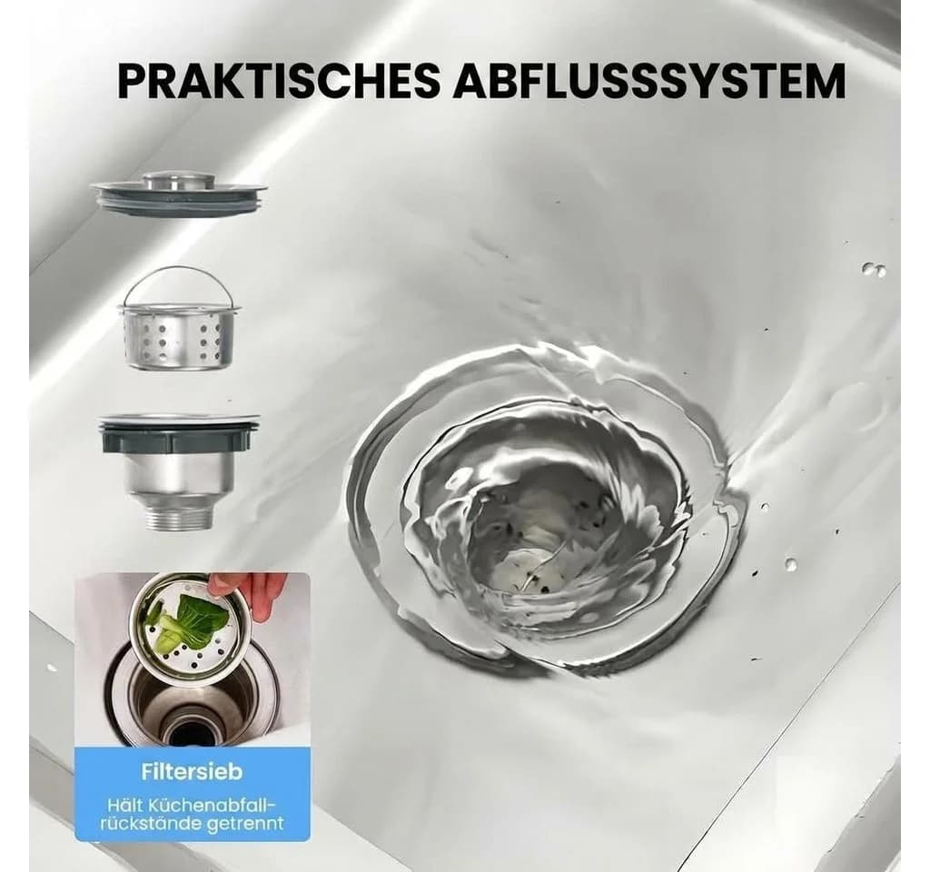 GarveeMore Freistehende Küchenspüle 2 Becken Edelstahl mit Wasserhahn - Bild 5