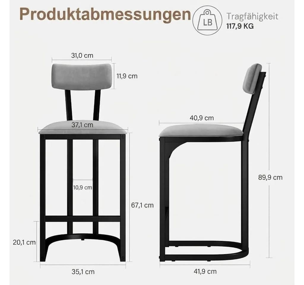 GarveeMore Barhocker 2er-Set mit Rückenlehne Weiß Samt