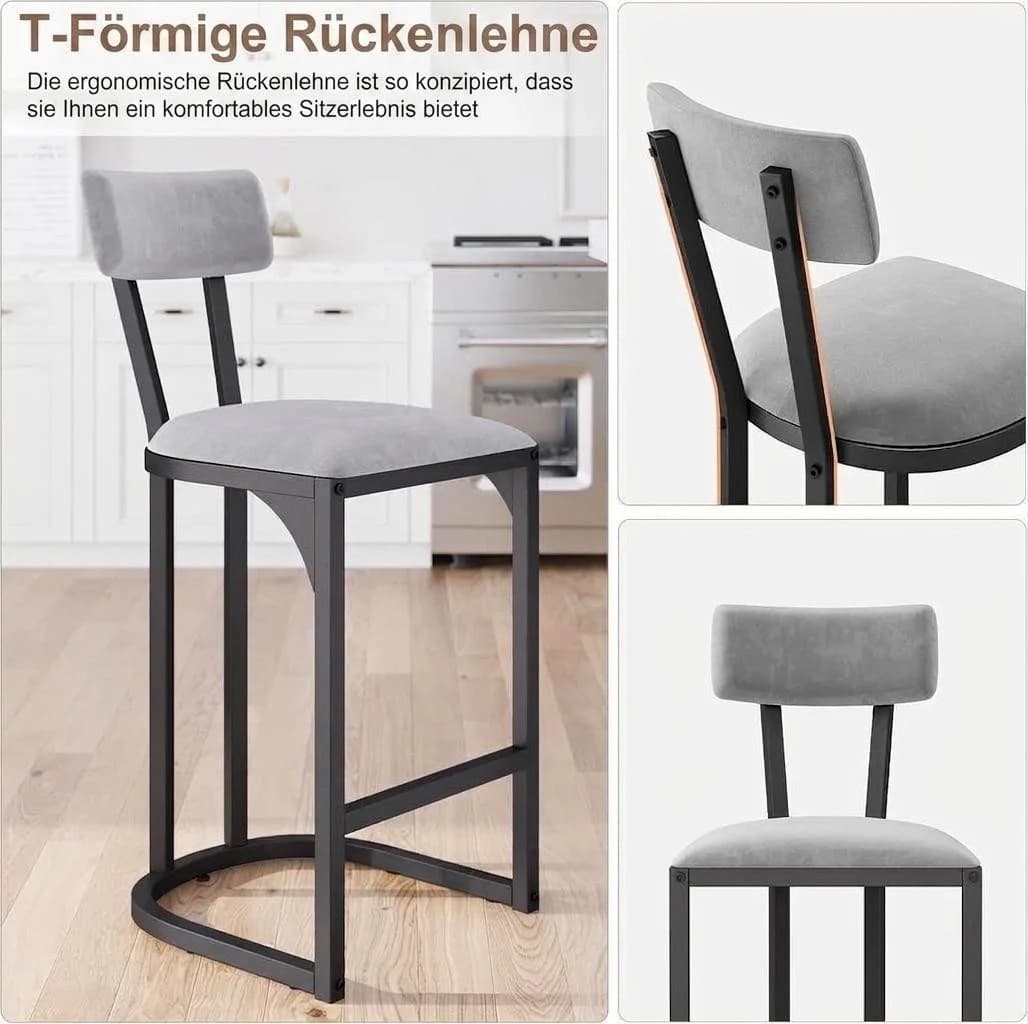 GarveeMore Barhocker 2er-Set mit Rückenlehne Weiß Samt - Bild 4