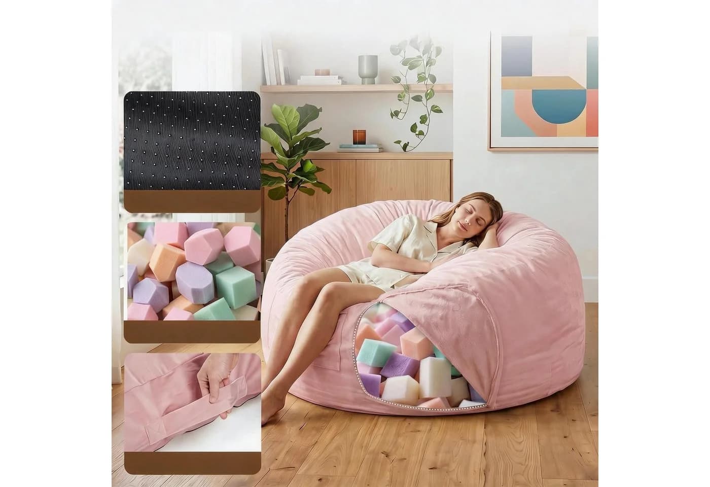 GarveeMore 3-in-1 Sitzsack Grau Memory-Schaumstoff umwandelbar - Bild 5