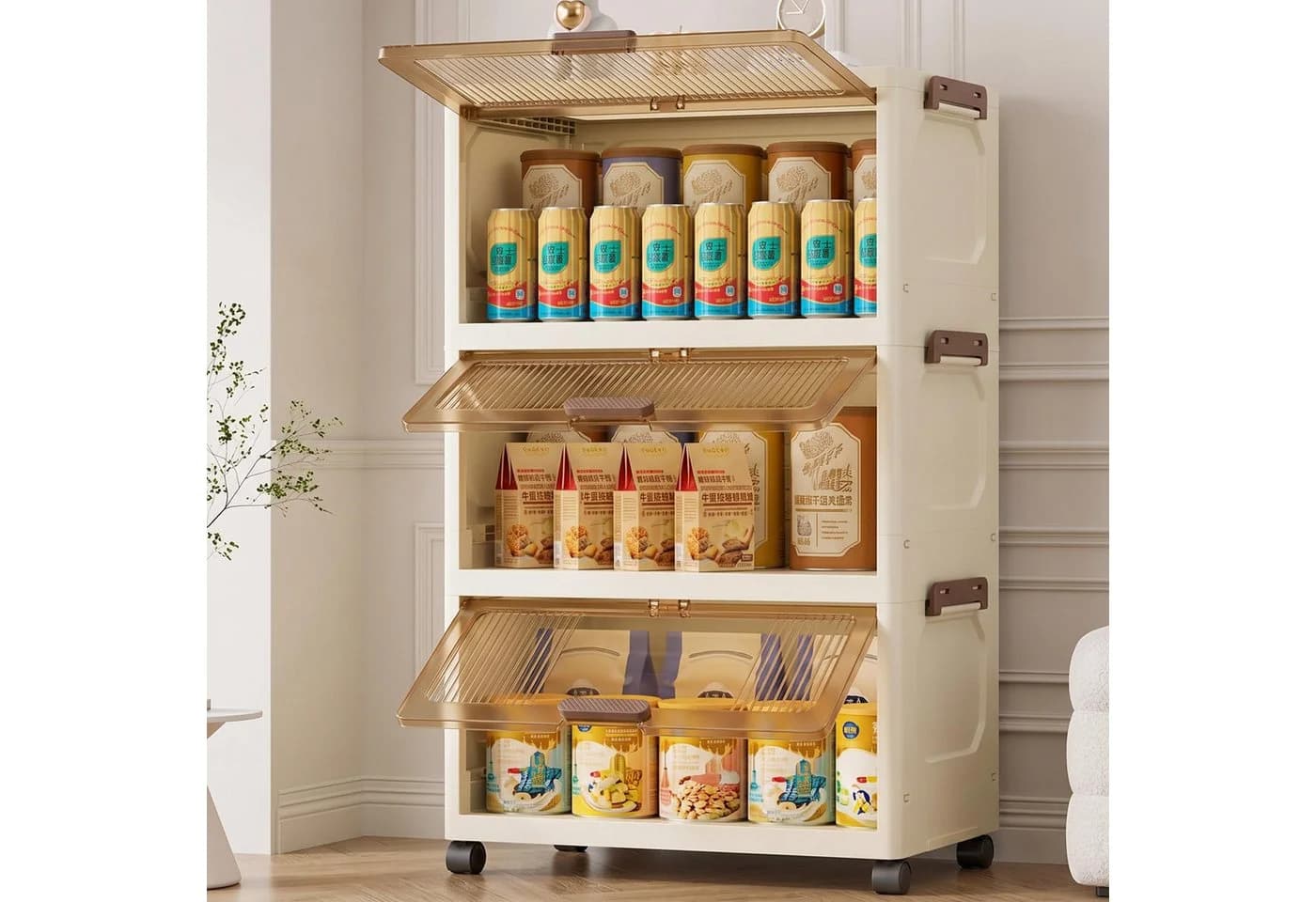 GarveeMore Klappdeckelschrank Faltbar Milchweiß Tee-Tür