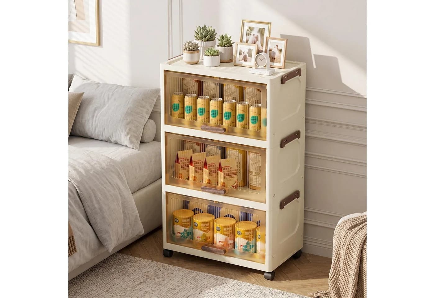 GarveeMore Klappdeckelschrank Faltbar Milchweiß Tee-Tür - Bild 5