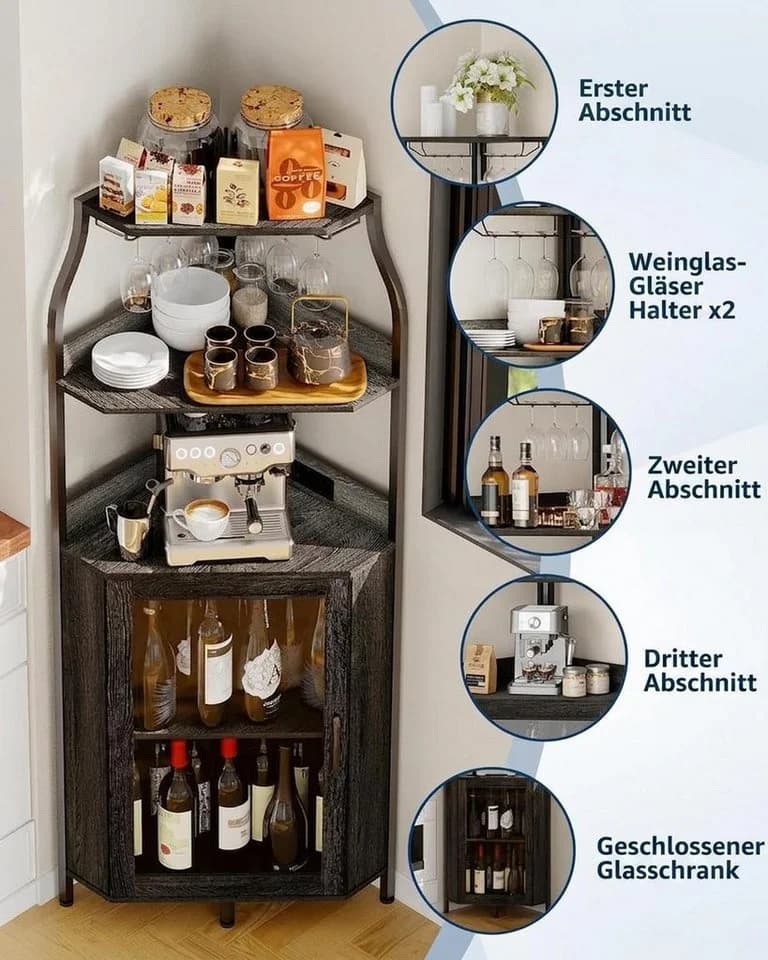 GarveeMore Eckschrank Industrial Grau mit LED & Steckdose - Bild 3