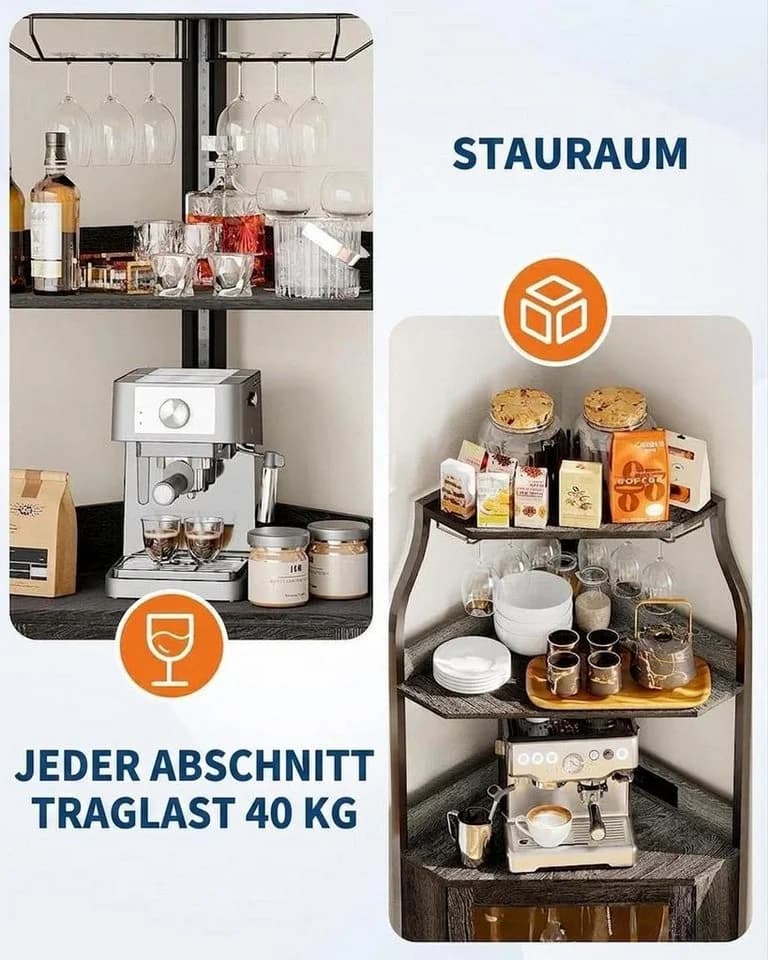 GarveeMore Eckschrank Industrial Grau mit LED & Steckdose - Bild 4