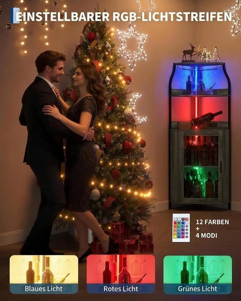 GarveeMore Eckschrank Industrial Grau mit LED & Steckdose - Bild 5