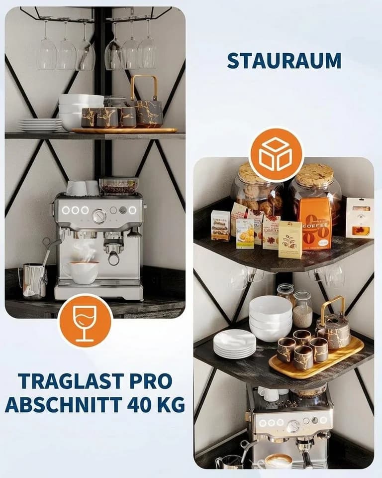 GarveeMore Eckschrank 5 Ebenen MDF Barschrank mit LED, Steckdose & Glashalter - Bild 4