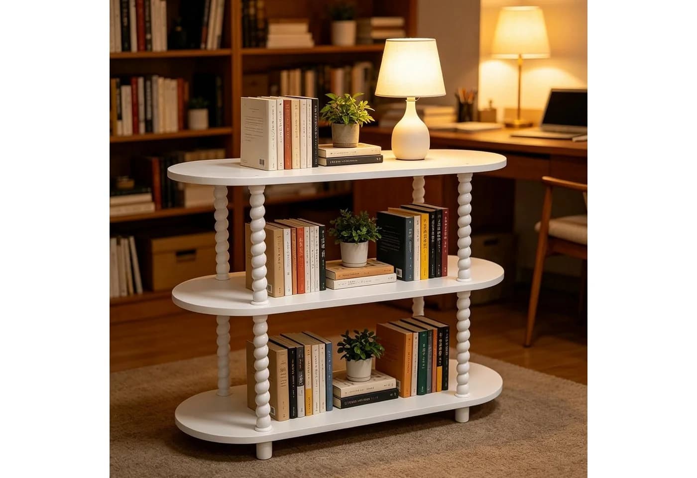 GarveeMore Konsolentisch 3 Ebenen Weiß Kürbisrohr-Design - Bild 3