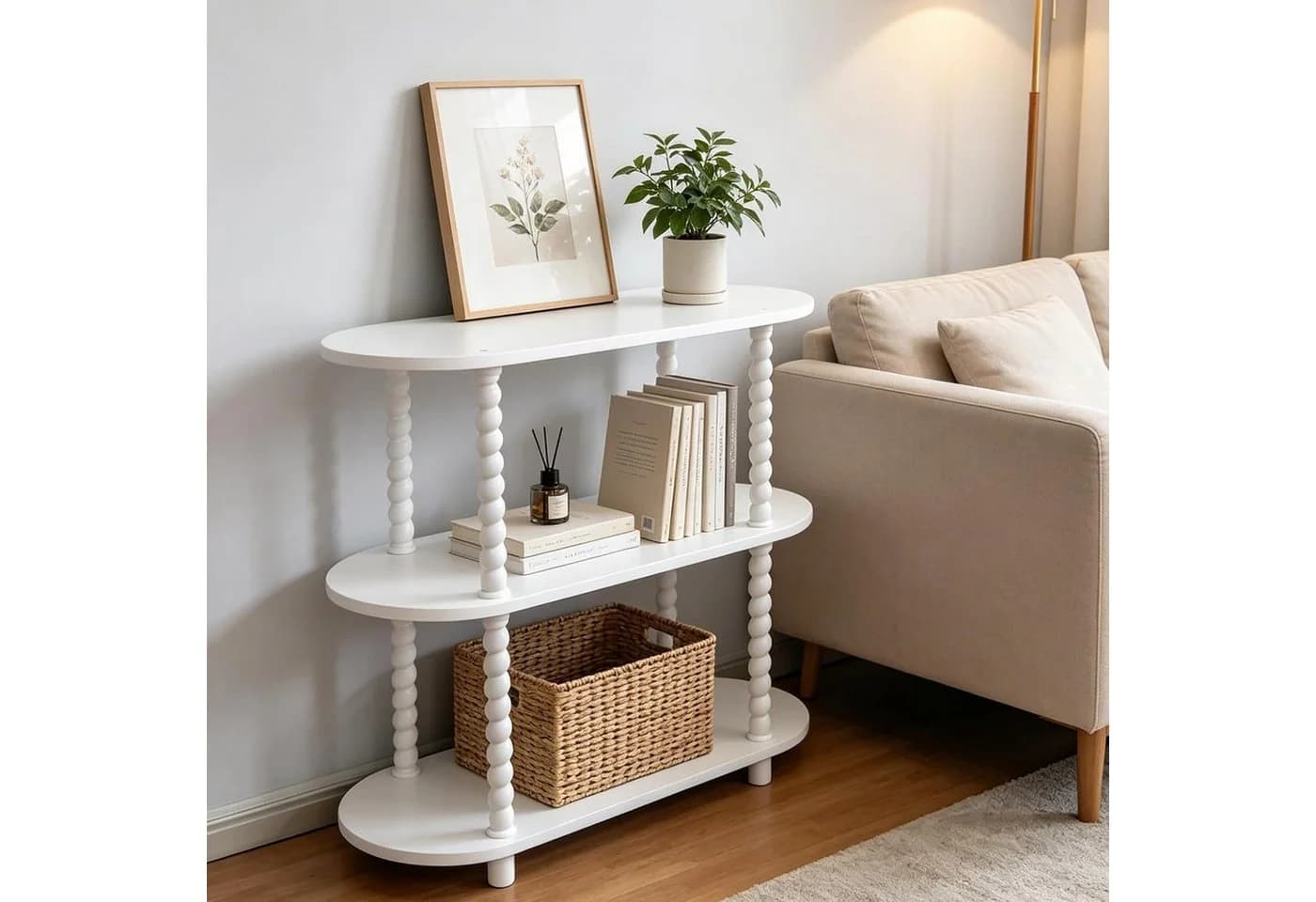GarveeMore Konsolentisch 3 Ebenen Weiß Kürbisrohr-Design - Bild 5