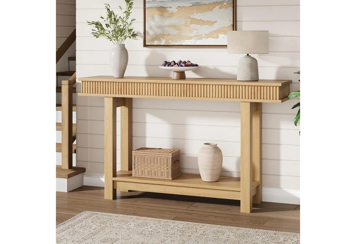 GarveeMore Konsolentisch Landhausstil Beige 2-stöckig - Bild 3