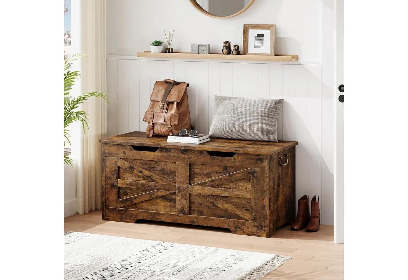 GarveeMore Aufbewahrungsbox 100cm Holz-Sitzbank Braun - Bild 2
