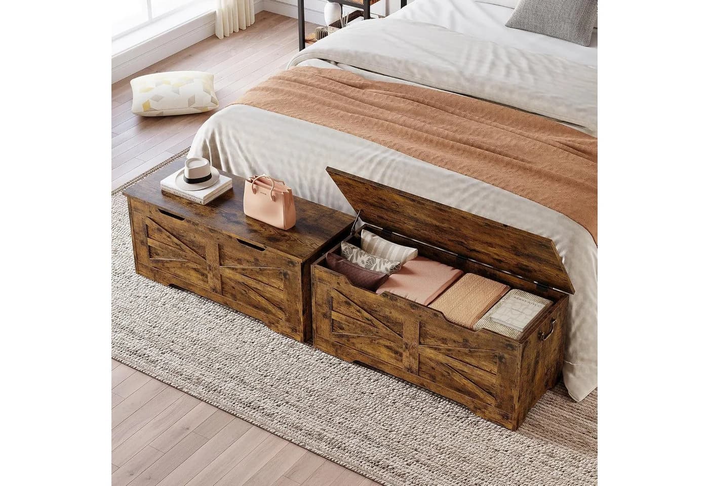 GarveeMore Aufbewahrungsbox 100cm Holz-Sitzbank Braun - Bild 3
