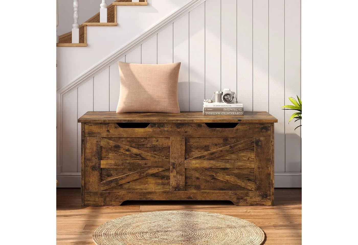 GarveeMore Aufbewahrungsbox 100cm Holz-Sitzbank Braun - Bild 4