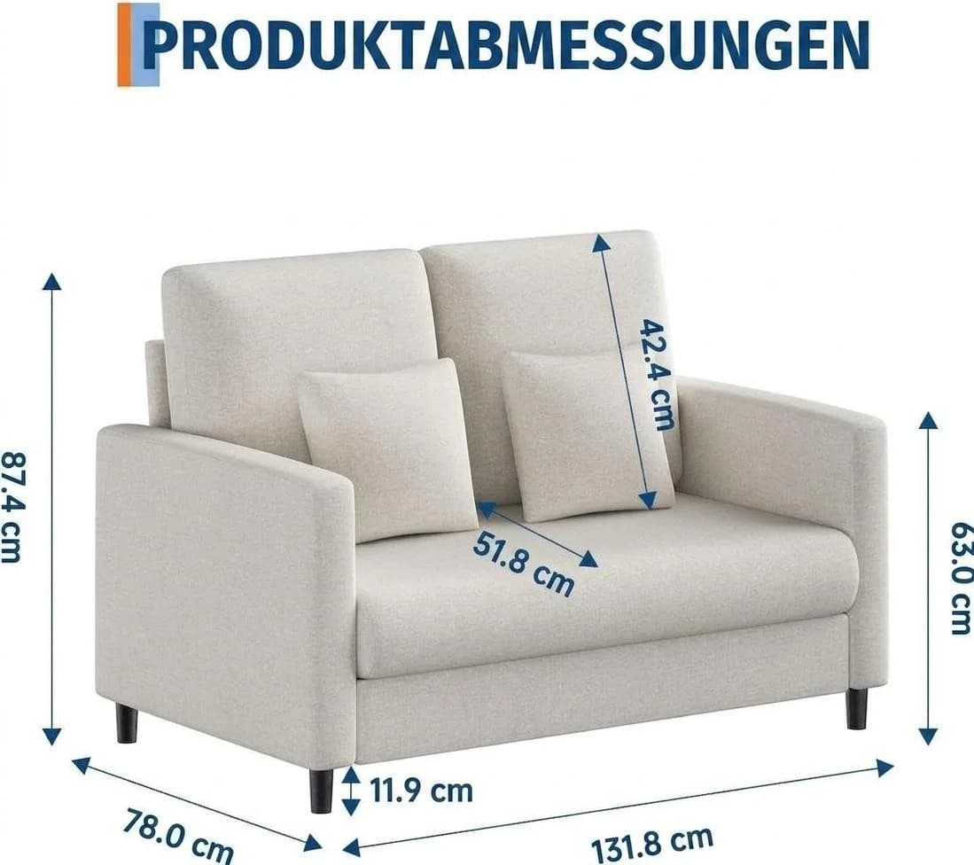 GarveeMore 2-Sitzer Sofa Mid-Century Stil Beige Massivholz