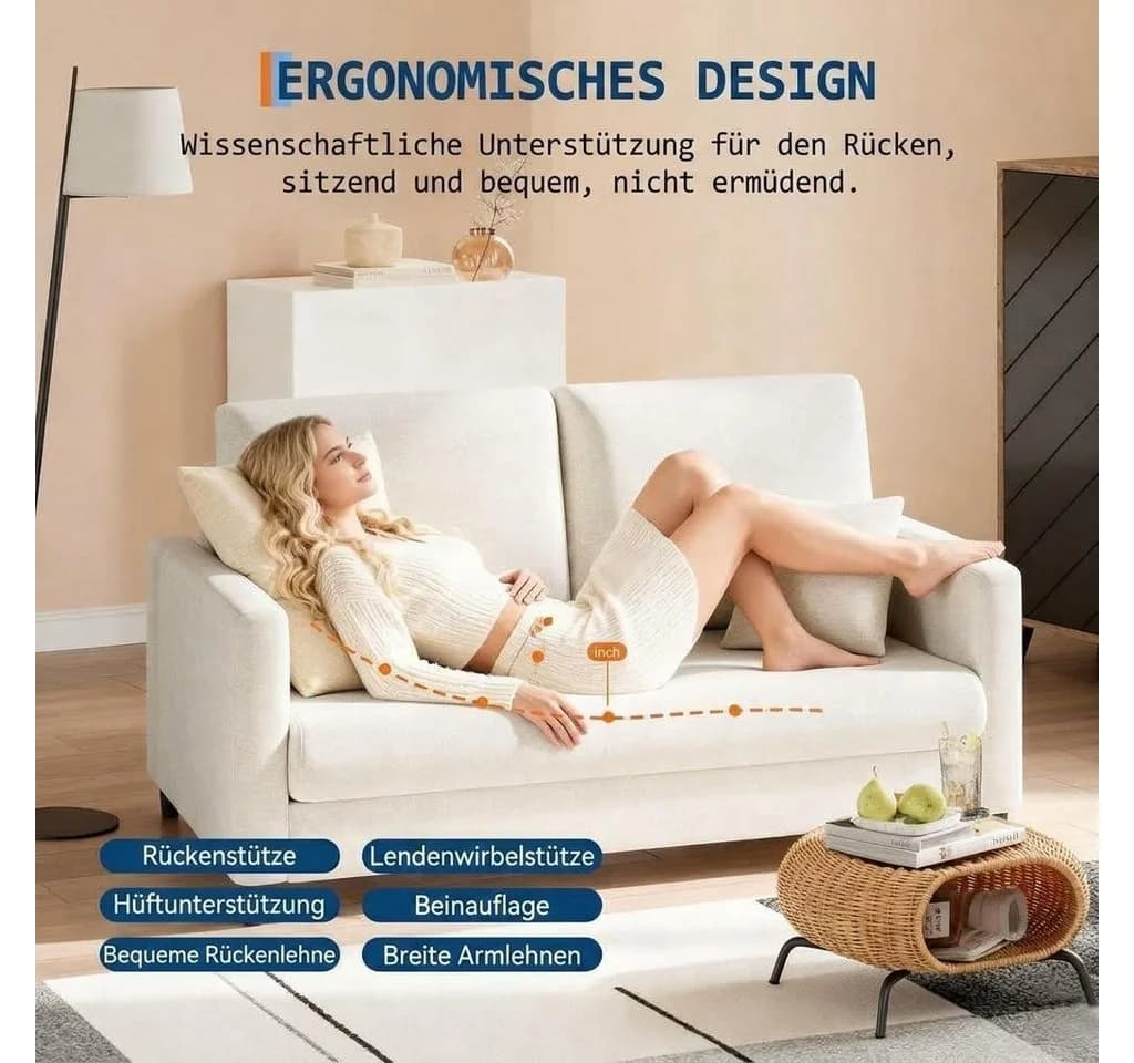 GarveeMore 2-Sitzer Sofa Mid-Century Stil Beige Massivholz - Bild 3