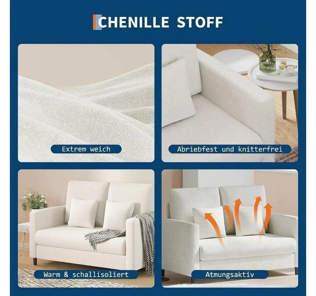 GarveeMore 2-Sitzer Sofa Mid-Century Stil Beige Massivholz - Bild 5