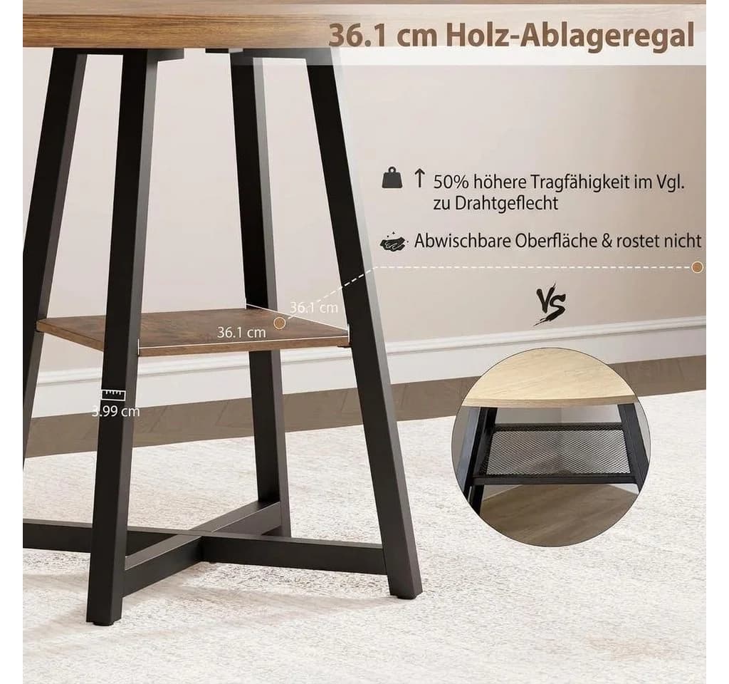 GarveeMore Runder Esstisch Industrial-Stil mit Ablagefach - Bild 5