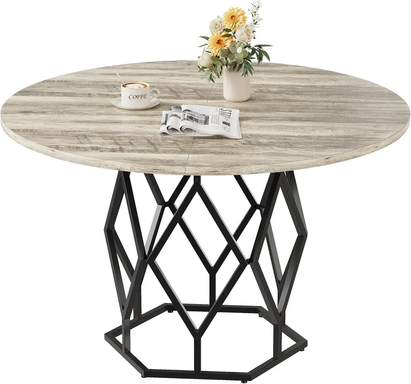 GarveeMore Runder Esstisch 120cm Grau Landhaus-Stil - Bild 2