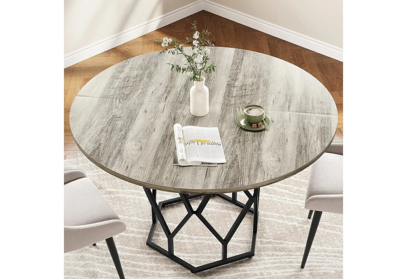 GarveeMore Runder Esstisch 120cm Grau Landhaus-Stil - Bild 4