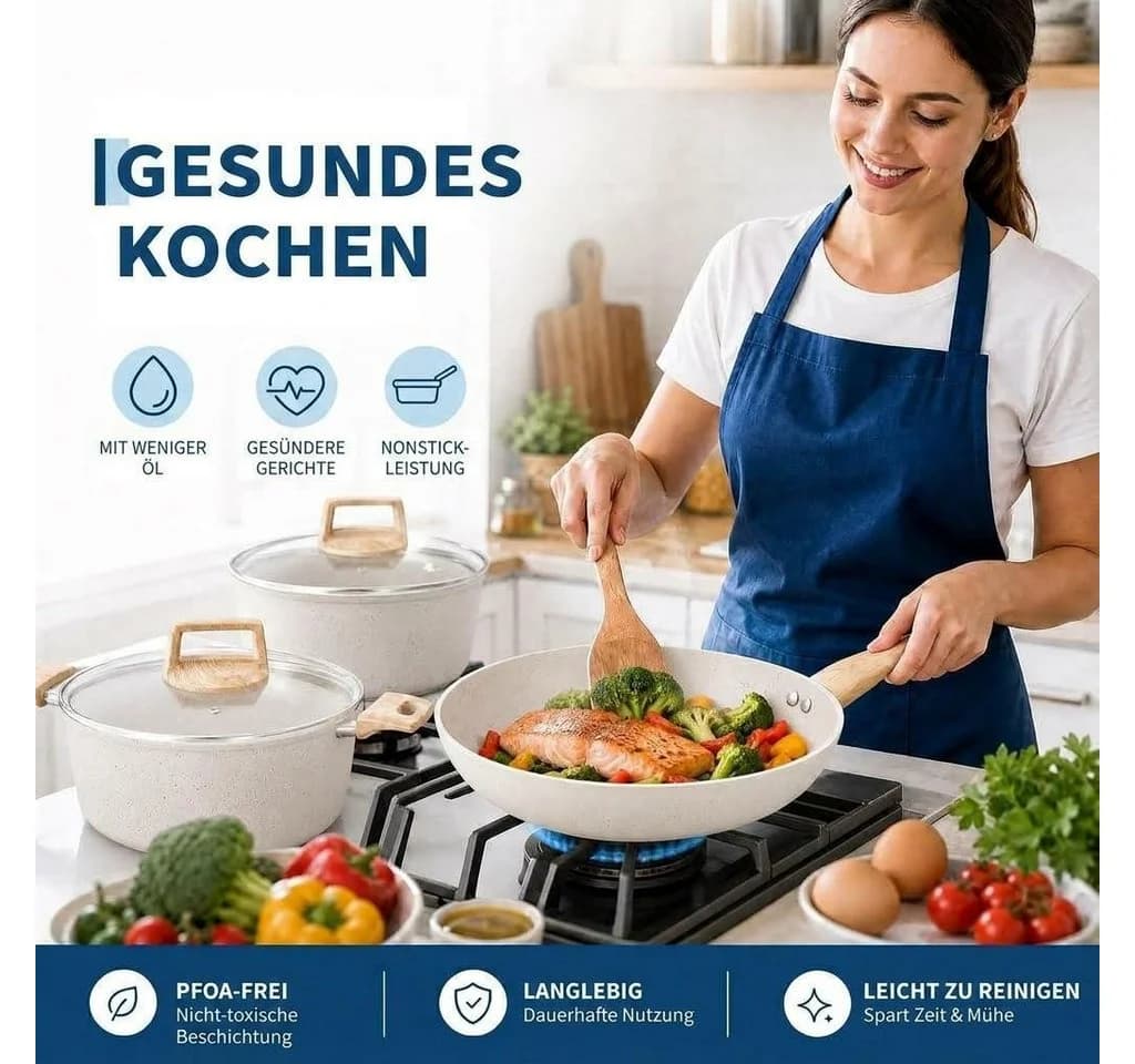 GarveeMore Topf-Set 14-tlg. Aluminium Keramik-Antihaft Weiß - Bild 5