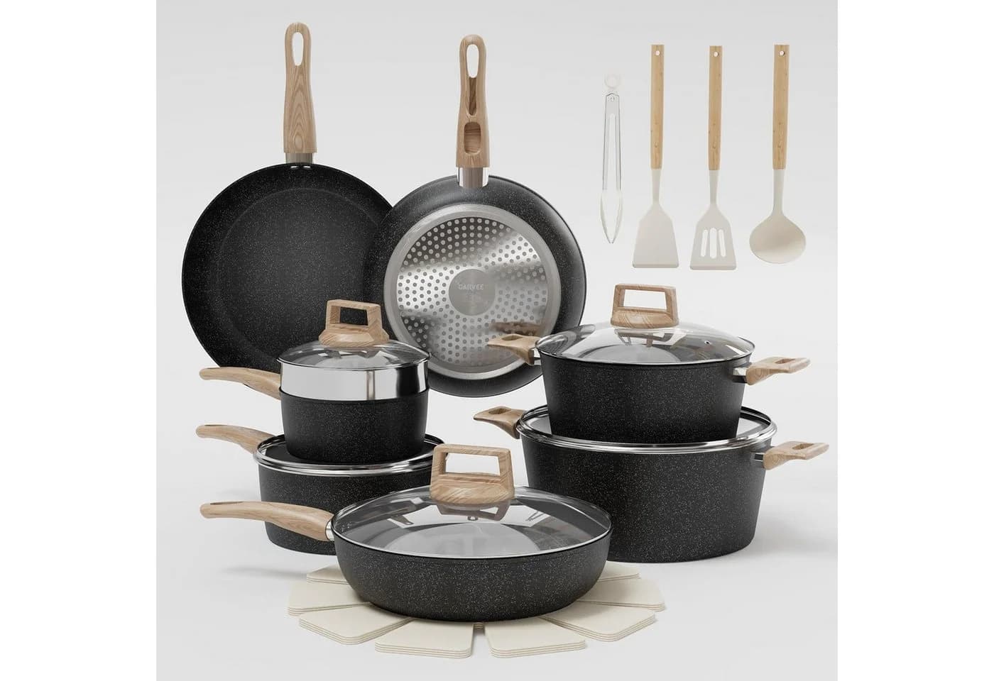 GarveeMore 21-tlg. Keramik-Topfset Schwarz Antihaft Induktion - Bild 2
