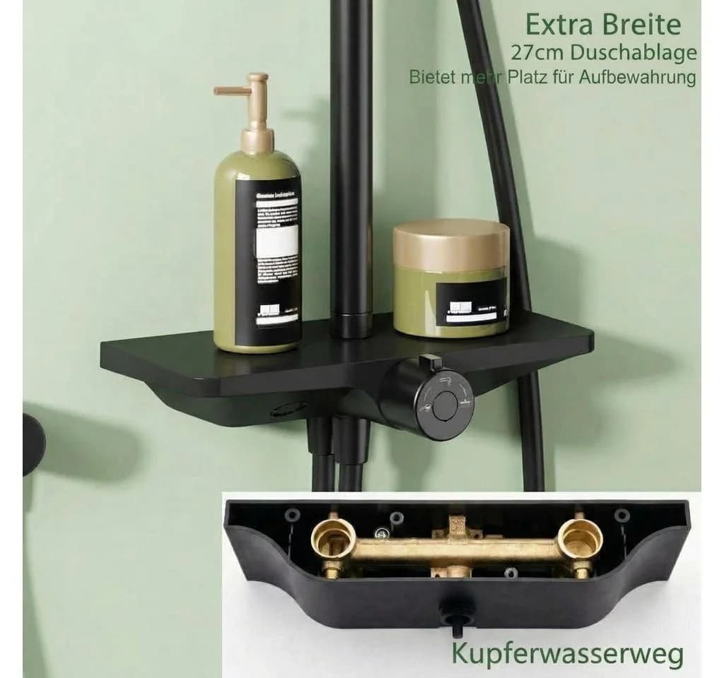 GarveeMore Duschset mit XXL-Regenduschkopf 25cm & Handbrause Schwarz - Bild 3