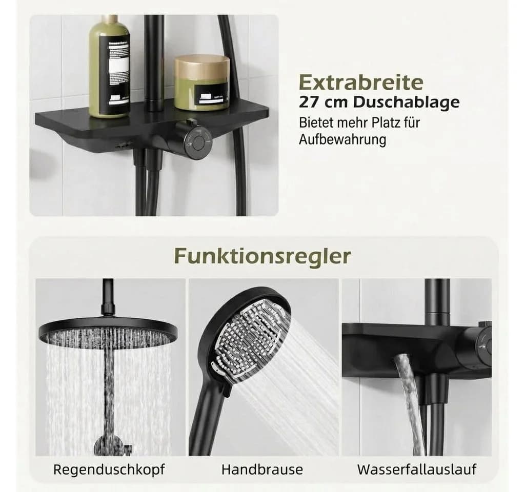GarveeMore Duschset mit XXL-Regenduschkopf 25cm & Handbrause Schwarz - Bild 5
