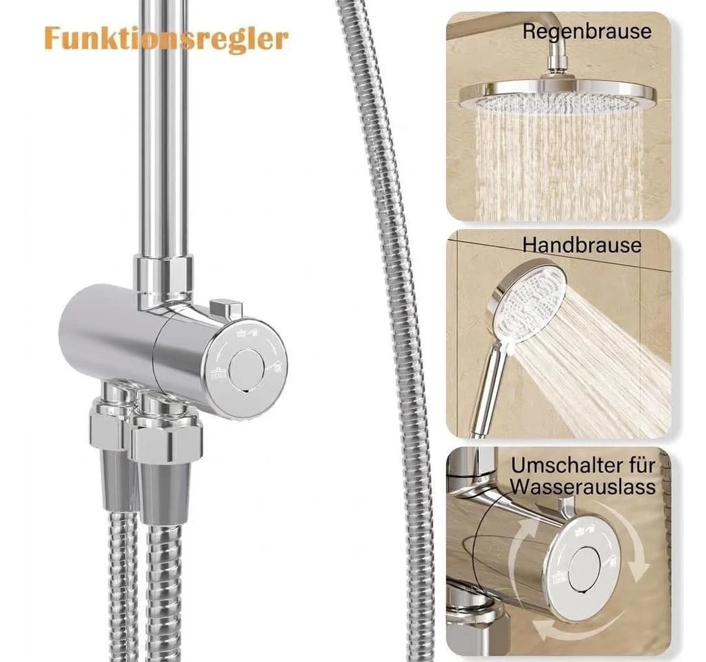 GarveeMore Duschsystem mit Regenduschkopf & Handbrause Edelstahl - Bild 5