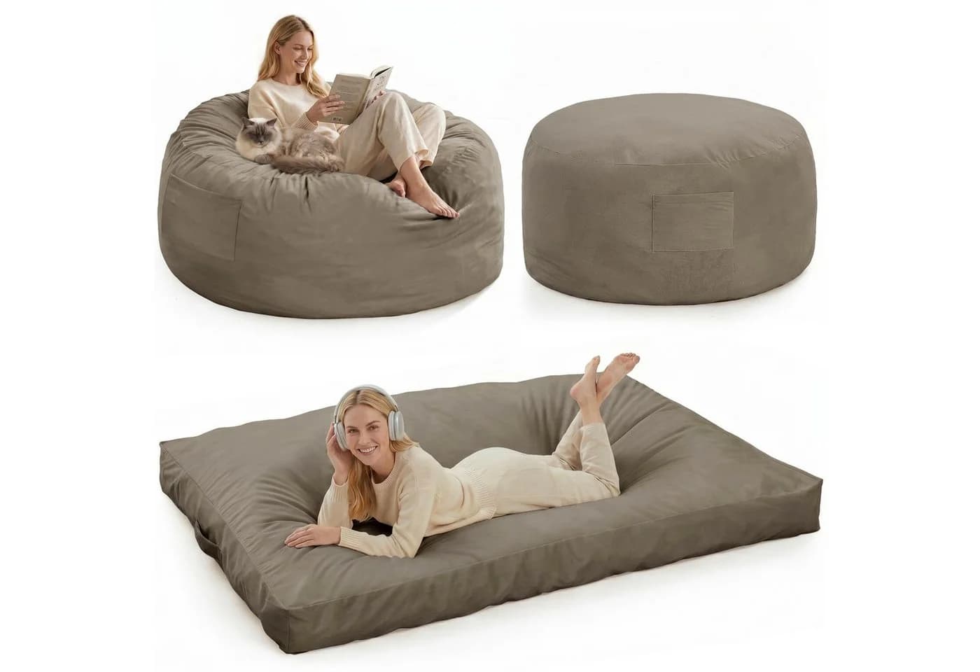 GarveeMore Relaxsessel 3-in-1 Sitzsack Bett grau Memory-Schaum - Bild 2