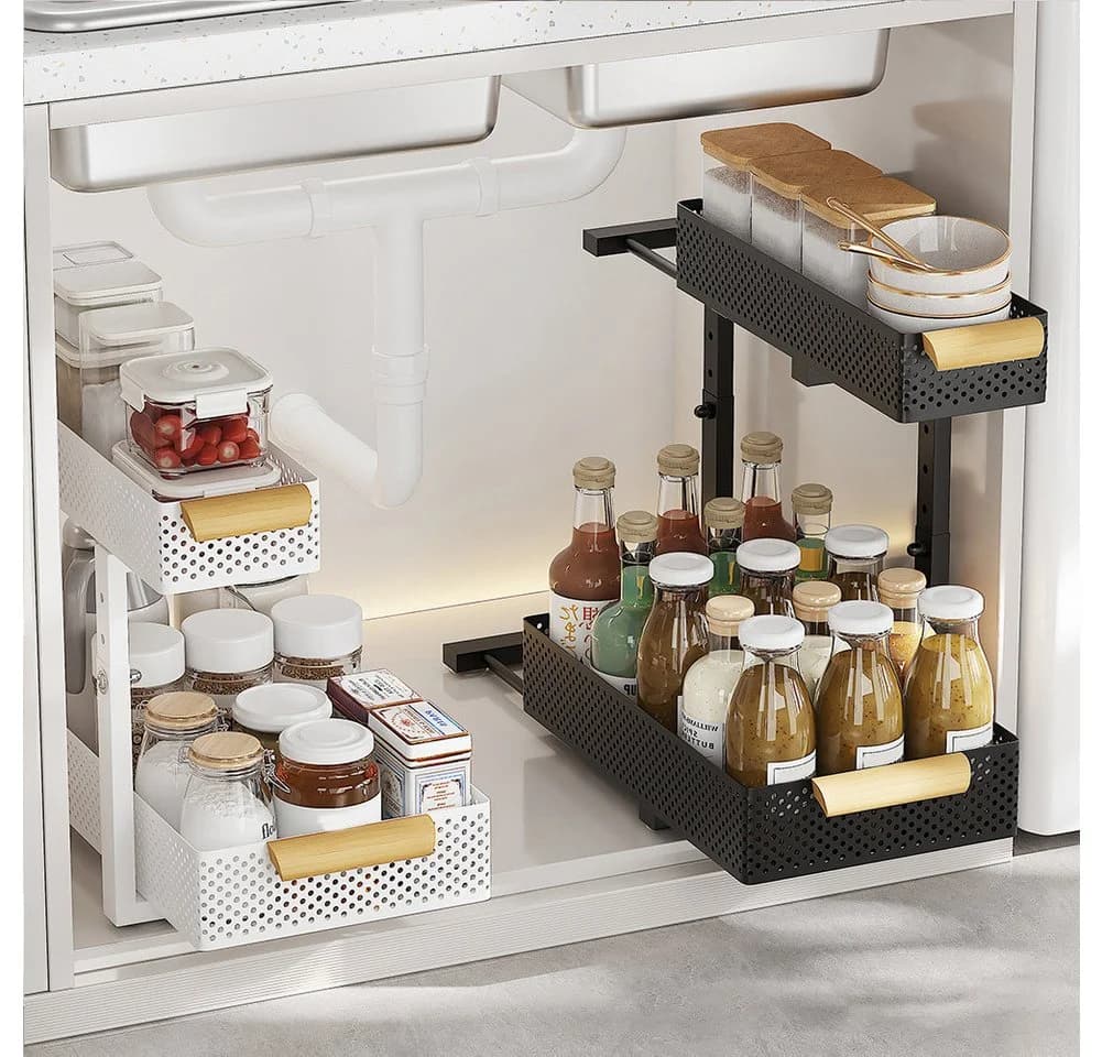GarveeMore Küchenorganizer 2-stufig Weiß Metall