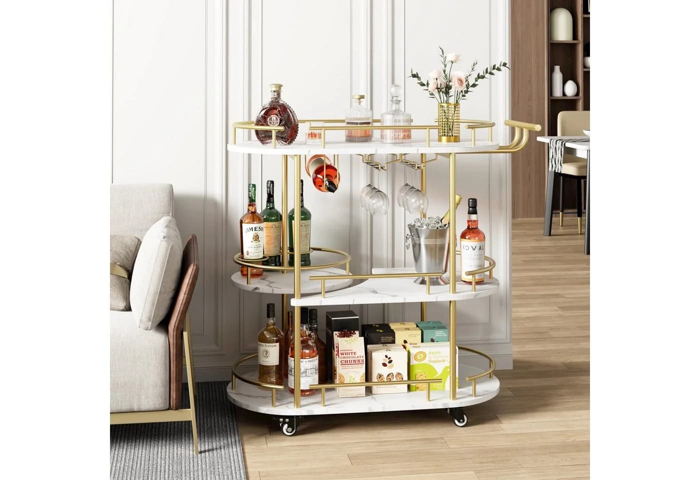 GarveeMore Barwagen 3-stöckig Gold Weinregal Glasregal - Bild 4