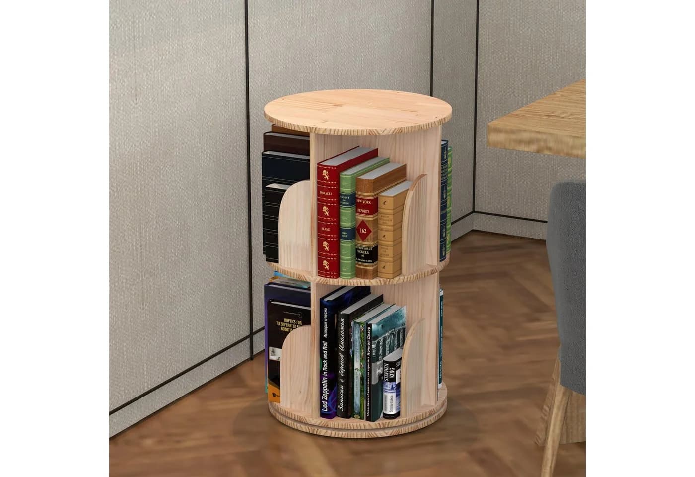 GarveeMore Bücherregal 360 Grad Drehbar Massivholz
