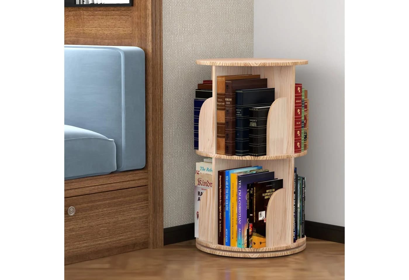 GarveeMore Bücherregal 360 Grad Drehbar Massivholz - Bild 4