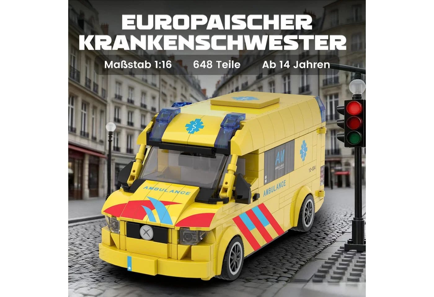 Bundviel Stadt-Rettungswagen Bausteine Set 648 Teile Gelb