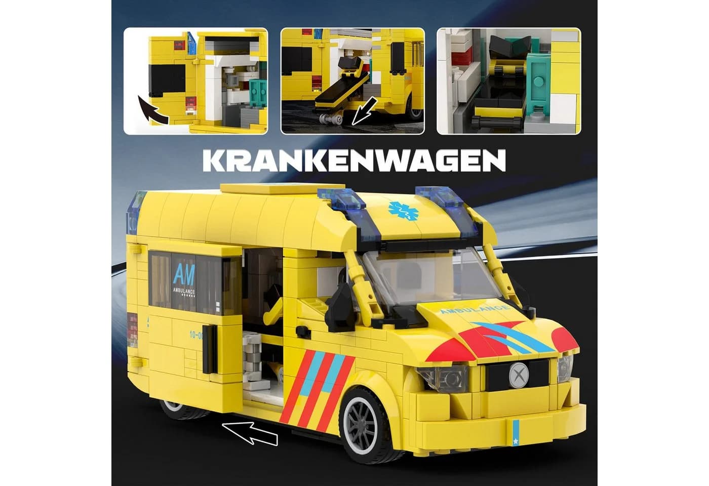 Bundviel Stadt-Rettungswagen Bausteine Set 648 Teile Gelb - Bild 5